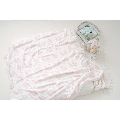 Spring Toile Pink Bamboo Baby Blanket | The Gilded Bird US