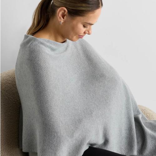 Lightweight Cotton Cashmere Nursing Shawl in Heather Grey