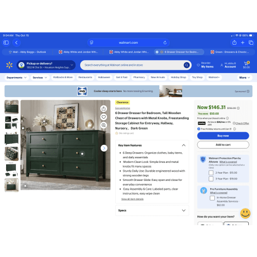6 Drawer Dresser for Bedroom, Tall Wooden Chest of Drawers with Metal Knobs, Freestanding Storage Cabinet for Entryway, Hallway, Nursery，Dark Green