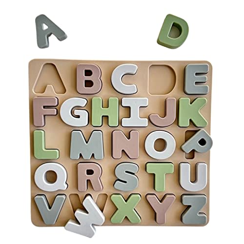 Ali+Oli Baby Soft Silicone Alphabet Puzzle Toys for Toddlers (27 Piece Set) Toddler or Baby Girl & Boy Neutral Baby Toys - Montessori Learning Puzzle Silicone Letter Shape Sorter Toy