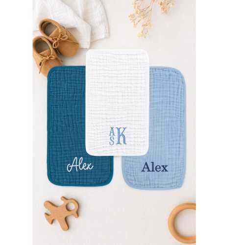 Monogram, embroidered, personalized baby burp cloth, boy