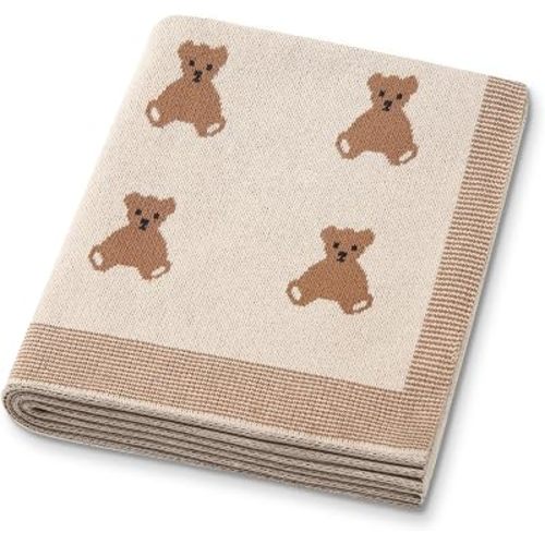 Organic Cotton Baby Blanket - Soft Luxury Knit Receiving Blanket for Newborns & Toddlers, Cozy Breathable Stroller Blanket with Pattern, Unisex, 30x40Inch（Bear-Khaki）