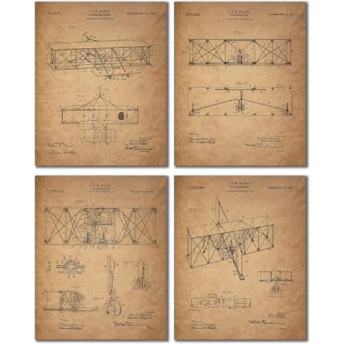 BigWig Prints Wright Brothers Airplane Posters, Set of 4, 8x10 in