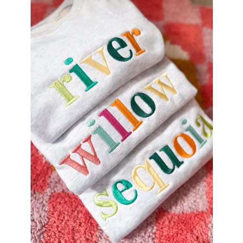 Personalized Embroidered Name Colorful Crewneck Sweatshirt- Baby Toddler Youth