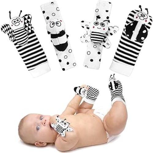 Baby Rattle Socks & Wrist Toys for Newborns, 0-12 Months, High Contrast Black & White Toys for Brain Development, Infant Gift Boy and Girl