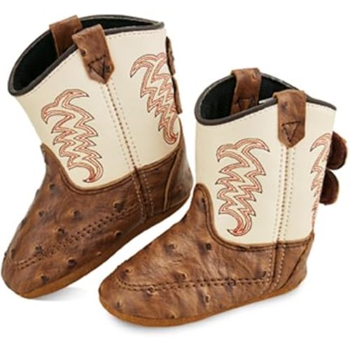 Old West Baby Boys Poppets Shoes Ankle Boot, Brown Ostrich Foot/White Shaft, 0 Infant