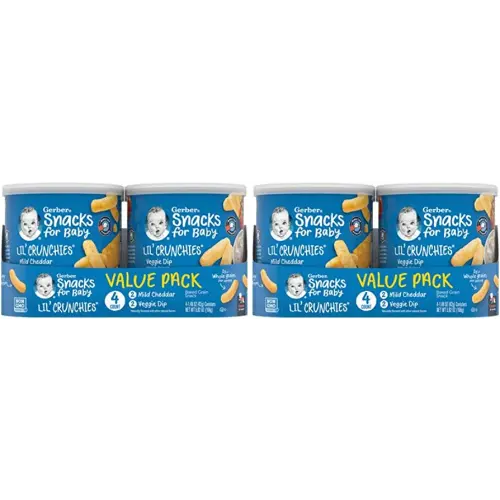 Gerber Snacks for Baby Value Pack, Lil Crunchies, Mild Cheddar & Veggie Dip, 1.48 Ounce (Pack of 8)