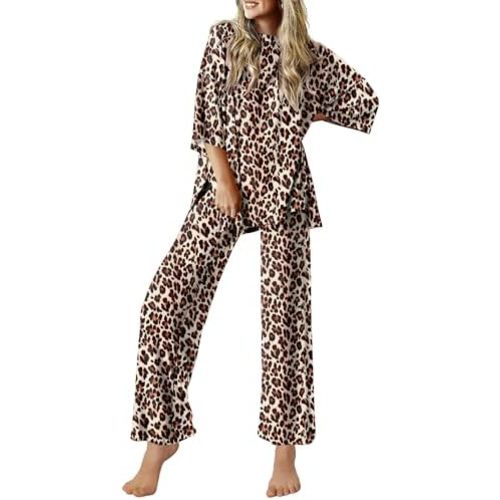 Ekouaer Lounge Sets for Women Short Sleeve Tops and Long Pants Soft Comfy Pajamas Set 2 Piece Outfits S-XXL