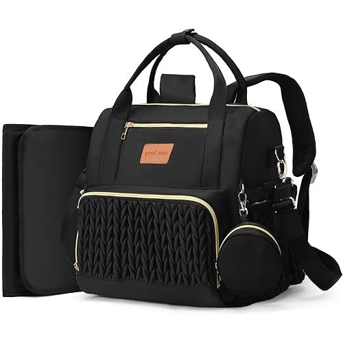 Backpack Diaper Bag,Stylish Waterproof Baby Diaper Bags with Changing Pad,Insulated Pockets,Multi-Function Travel Diaper Backpacks,Gift for New Parents,Black