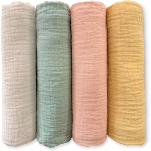 SwaddleDesigns Cotton Muslin Swaddle Blankets for Babies, Set of 4, Neutral Receiving Blankets for Newborn, Baby Registry & Gift, 46x46 inches, Spring Garden