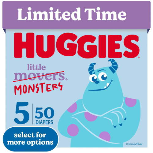 Huggies Little Movers, Little Monsters Edition Baby Diapers, Size 5, 50 Count
