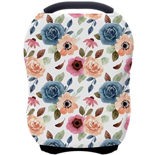 Car Seat Covers for Babies - Multi- use Nursing Carseat Canopy, Breastfeeding Covers, Baby Shower Gifts for Boys and Girls (Colourful Rose)