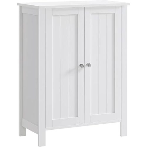 VASAGLE Floor Storage Cabinet, Freestanding Storage Unit with 2 Adjustable Shelves, for Bathroom Living Room Dining Kitchen, 11.8 x 23.6 x 31.5 Inches, Cloud White UBCB60WV1