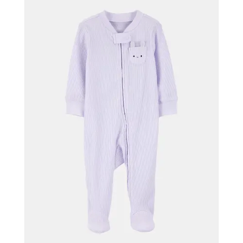 Baby Girl Bunny 2-Way Zip Ribbed Sleep & Play Pajamas - Purple | Carter's