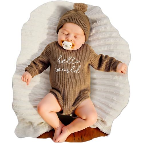 Infant Baby Sweater Romper and Hat Baby Girl Boy Knitted Sweatshirt Pullover Tops Fall Winter Clothes Baby Boy Girl Outfit