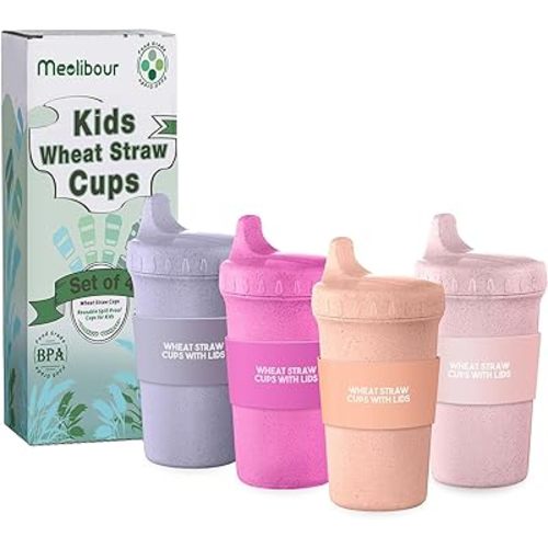 Meolibour 4 Packs Sippy cups for toddlers kids, Reusable Plastic Spill Proof Cups for Kids Baby, Dishwasher/Microwave Safe - Hard Spout Sippy Cups for Toddlers (Girls)