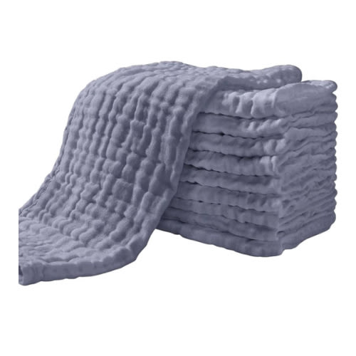 Yoofoss Muslin Burp Cloths for Baby 10 Pack 100% Organic Cotton Baby Washcloths for Boys Girls Large 20''X10'' Super Soft and Absorbent Fog Blue