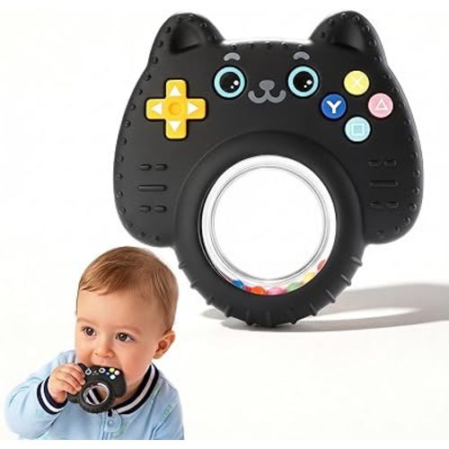 Juguete mordedor de silicona para bebés, anillo de dentición para gatos, controlador de juego, sonajero para bebés, juguetes sensoriales para bebés mayores de 3 meses, alivio de la dentición para