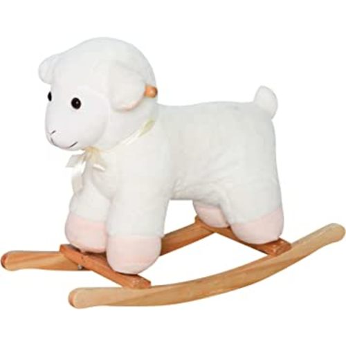 Qaba Lamb Rocking Horse Sheep, Nursery Stuffed Animal Ride On Rocker for Kids, Wooden Plush, White