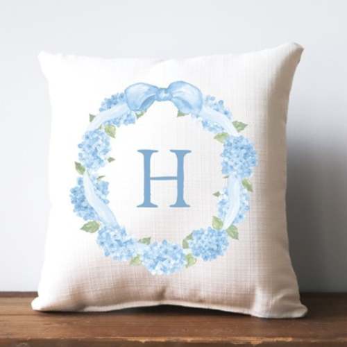 Initial Pillow - Hydrangea Wreath | Personalized Pillow | Baby Nursery | Baby Gift