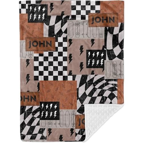 MDPrints Custom Baby Blankets for Boys and Girls, Customized Newborn Blanket with Name, Soft Flannel with Double Layer Dotted Backing, Newborn Gift (Checkered PP01)