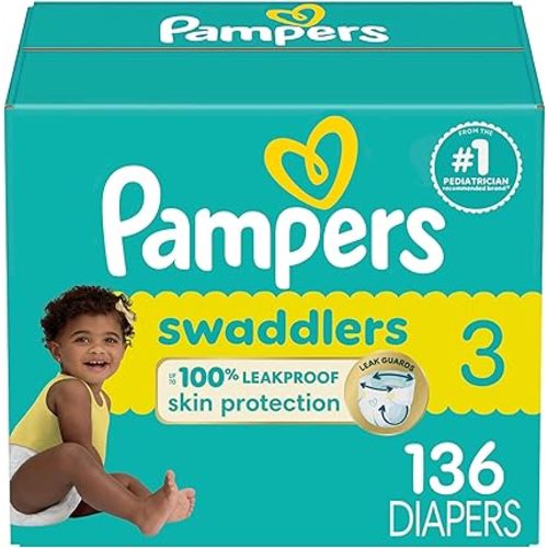 Pampers Baby Diapers - Swaddlers - Size 3, 136 Count, Ultra Absorbent Disposable Infant Diaper