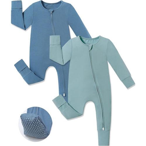 JunNeng Viscose from Bamboo Sleeper with Mittens, 2 Way Zipper Baby Boy Pajamas, Non Slip Sleep'N Play Romper
