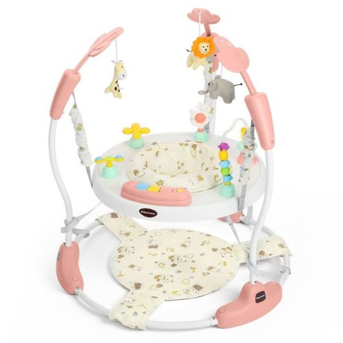 Kinder King Baby Activity Center Jumper, 360° Rotating Seat, 3-Level Adjustable Height, Interactive Toys, Removable Foot Mat, Pink