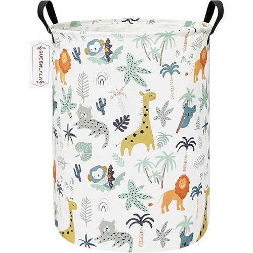 QUEENLALA Large Storage Basket,Laundry Hamper/Bathroom/Home Decor/Collapsible Round Storage Bin,Boys and Girls Hamper/Boxes/Clothing(Round-Animal)