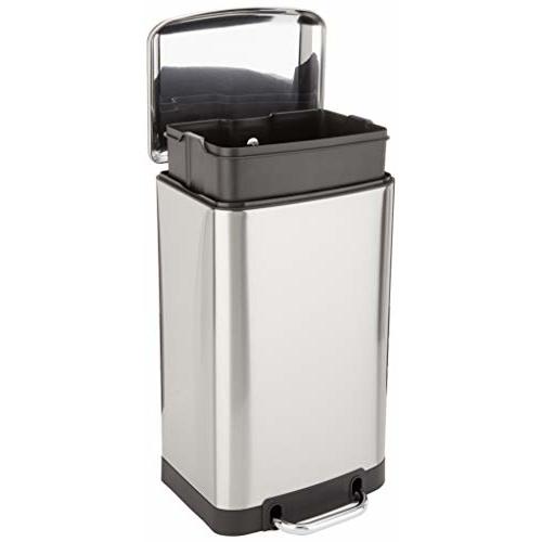 Amazon Basics Rectangular Small Trash Can with Soft-Close Step Pedal, Removable Inner Bucket, Hands-Free, Space-Saving, Smudge Resistant, 20l / 5.3 gallon, Nickel