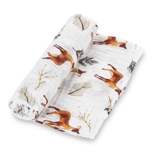 LollyBanks Swaddle Blanket, 100% Cotton Muslin Swaddle Blankets, Neutral Swaddle Blanket 47 x 47 Inches, Baby Blanket for Boys and Girls, Baby Essentials, Registry (Deer Print)