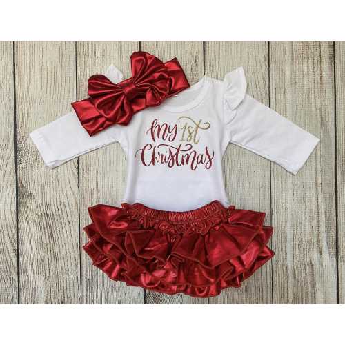 Baby Girl First Christmas Outfit - My First Christmas - Red & Gold - Baby Girl Christmas Outfit - Baby’s 1st Christmas - Christmas Photos