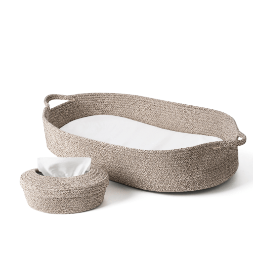 ECOADE Bundle: Baby Changing Basket with Cotton Rope Baby Wipes Dispenser - Baby Moses Basket Changing Table Topper with Baby Wipes Container with Refillable and Portable Wipes Case
