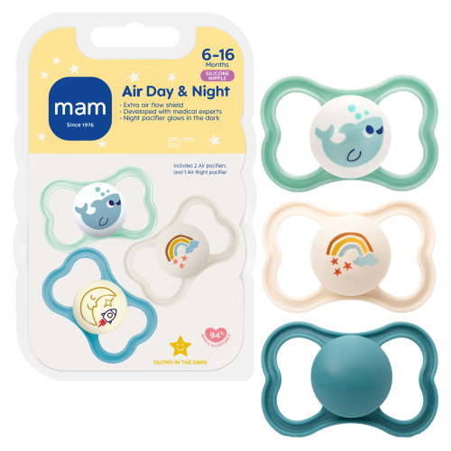 MAM Sensitive Skin Pacifier 6+ Months with Glow in the Dark and Air Day Night Collection