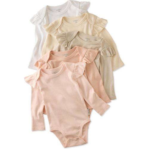 Butterblu Ashley 5-Pack Long Sleeve Ruffle Shoulder Bodysuits 100% Organic for Baby Girls