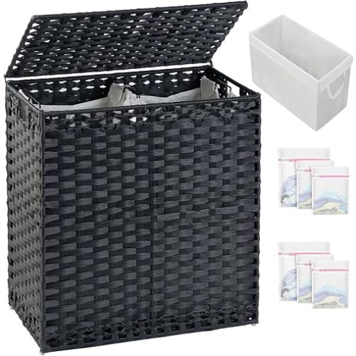 Laundry Hamper with Lid Wicker Laundry Basket, White