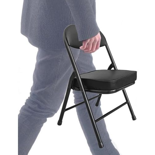 Mini Folding Chair, Garage Stool, Portable Camping Chair with Padded Seat, Lightweight and Compact Lawn Chair, for Patio, Garage, Camping, Fishing, Hiking, Hunting, Picnic, Beach, Black