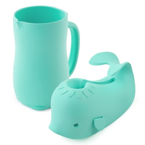 LOYATRO Bathtub Faucet Cover + Rinse Cup Set, Bath Tub Spout Cover for Baby Kids, Baby Wash Rinser Cup Shampoo Bath Rinser Cup, Turquoise Bath Gift Set