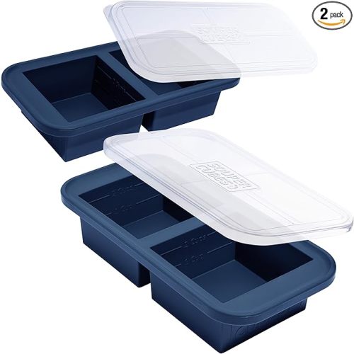 Souper Cubes 2 Cup Silicone Freezer Molds with Lids – Soup Cubes for Freezing Lasagna, Leftovers, Soups, Sauces, Casseroles, Meal Prep Meals and More – Blueberry 2-Pack