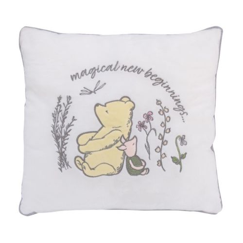 NoJo Disney Classic Pooh Naturally Friends Ivory and Taupe Magical New Beginnings Appliqued Decorative Pillow