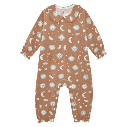 Emelivor Astrology Sun Moon Brown Baby Girl Romper Clothes Newborn Girl Outfits for Fall Cotton Long Sleeve Jumpsuit,3M