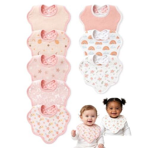 8 Pack Baby Bibs for Drooling and Teething, Cotton Muslin Baby Essentials Bibs for 0-36 Months