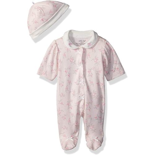 Little Me Clothes for Baby Girls 100% Cotton Scratch-Free Tag Footed One-Piece Romper and Hat Sleeper Set Preemie to 9 Months
