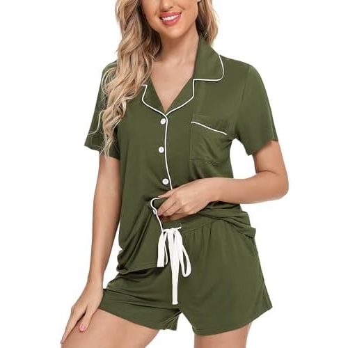 Leikar Womens Button Down Pajama Sets Bride Pajamas Sets Sleepwear Shorts Lounge Set