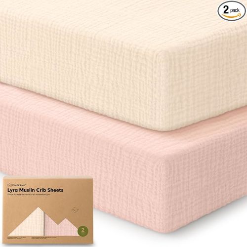 KeaBabies 2-Pack Muslin Crib Sheets for Boys, Girls - 100% Organic Cotton Fitted Baby Crib Mattress Sheet, Soft Breathable Standard Toddler Bed Cover Bedding Set, Neutral, Durable 52x28 (Cameo)