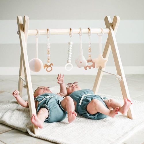 Baby and Toys - USA Wooden Baby Gym with 6 Gym Toys, Foldable Baby Play Gym, Natural Pine Wood Play Gym, Frame Activity Center Hanging Bar, Wooden Play Gym - Wooden Baby Gym with 6 Gym Toys, Foldable Baby Play Gym, Natural Pine Wood Play Gym, Frame Activi