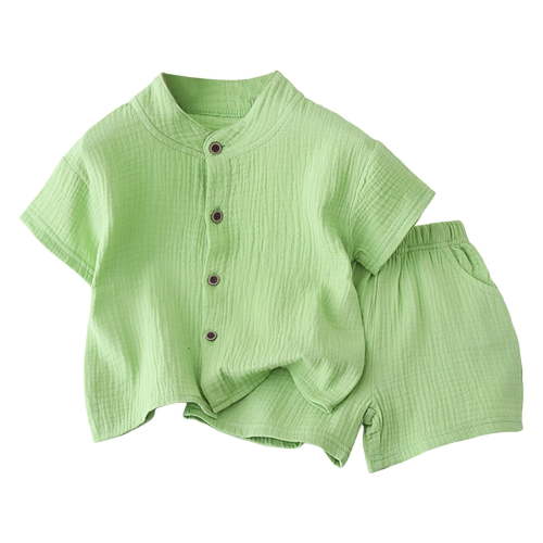 Gibobby Toddler Boys Toddler Boys Baby Boys Clothes Set Toddler Infant Boys Button Up Shirt Tops + Cotton Gauze Shorts Summer Outfit 2PCS with Pockets(18-24 Months,Light Green)