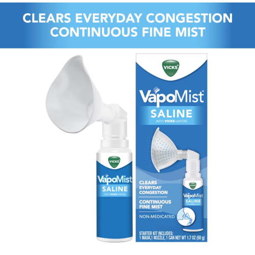 Vicks VapoMist Saline, Gentle Saline Mist With Soothing Vicks Vapors, Non- Medicated, 1.7 oz
