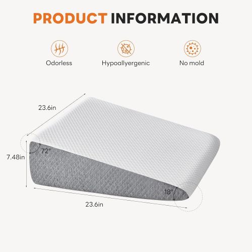 Wedge Pillow, Body Pillow for Sleep Apnea, Neck Pain Relief, Post Surgery, Sleeping Comfort, Acid Reflux, Heartburn