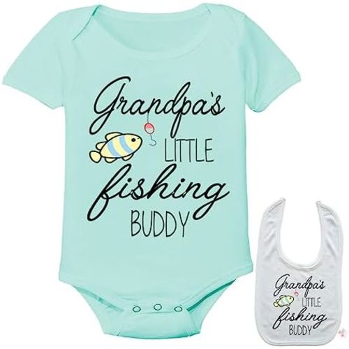 Grandpa's Fishing Buddy -Cute Shirt Newborn Baby Bodysuit Outfit Onesie & Bib set